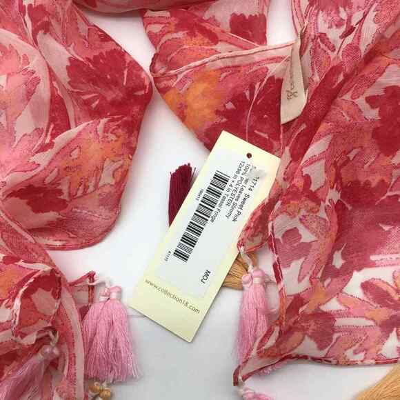 Collection 18 Womens Pink Floral Tasseled Rectangle Scarf 12x96 NWT - Picture 15 of 16
